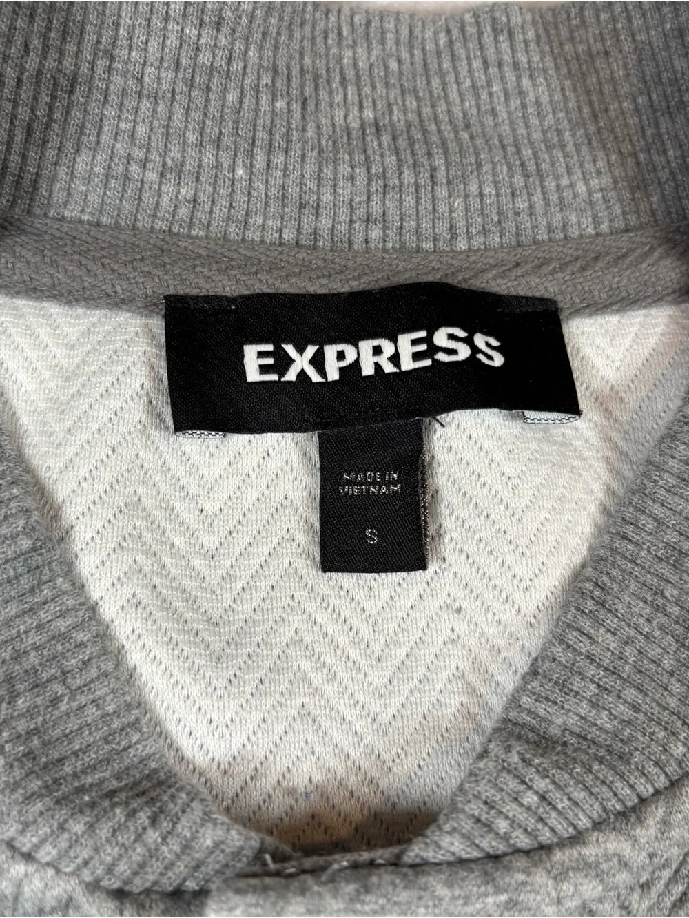 Express Bomber Sweatshirt Jacket Men’s S Gray Textured Knit Varsity Quiet Luxury